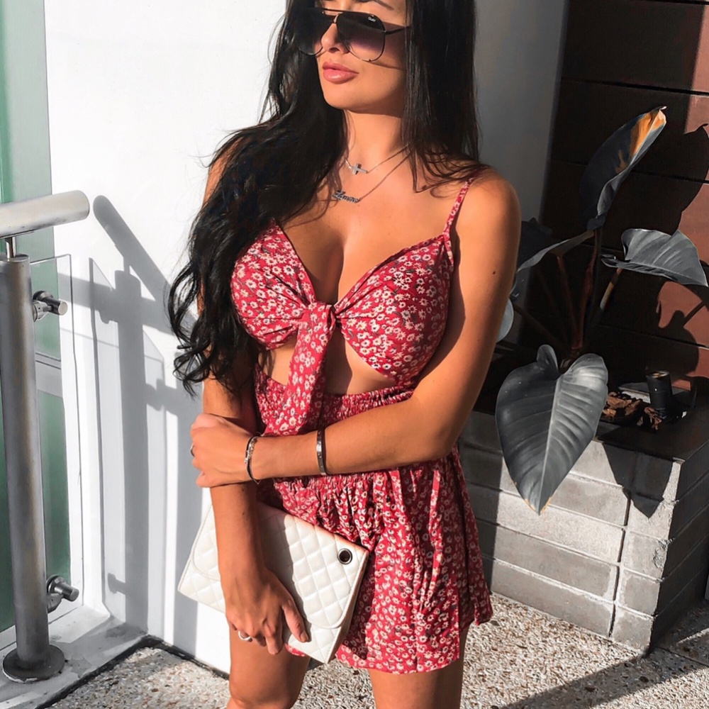 Red Floral Romper